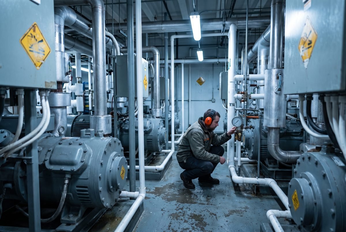 Casa de máquinas de refrigeração industrial a amônia